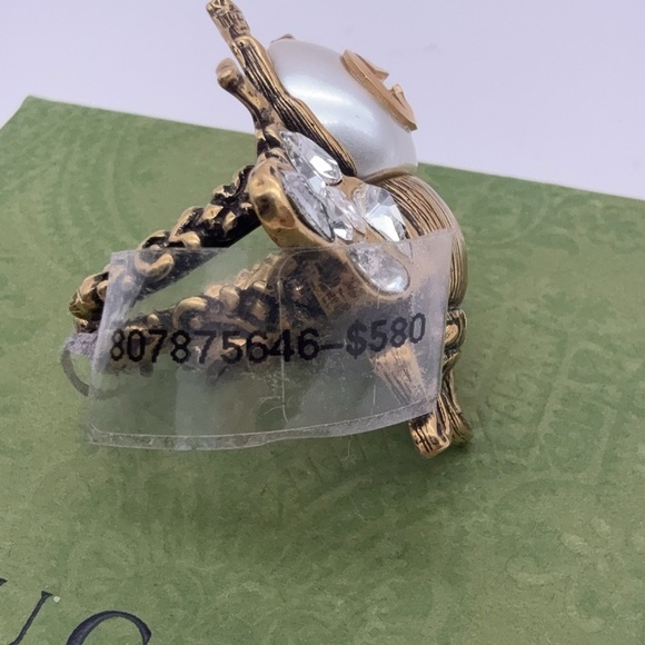NEW Gucci Bee Ring with Crystals and Pearl Size S (US 6.5) - Picture 7 of 14